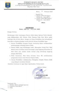 Antisipasi Pelajar Bolos, Disdikbud Kota Metro Keluarkan Surat Instruksi ke Seluruh Satuan Pendidikan
