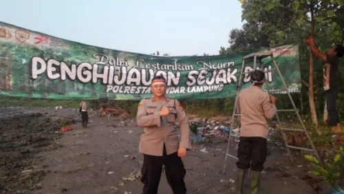 Peduli Lingkungan Dengan Penghijauan, Polsek TBU Polresta Bandar Lampung Tanam Ribuan Pohon