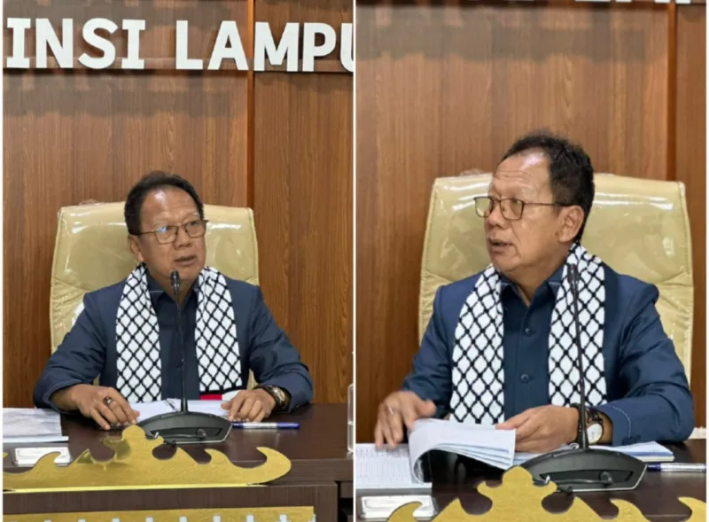 Menggunakan Syal Palestina, Ketua DPRD Lampung Mingrum Gumay Kawal Nasib Guru PPPK
