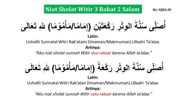 Bacaan dan Tata Cara Sholat Witir 3 Rakaat