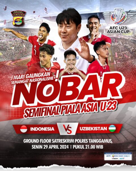 Penuh Antusias, Polres Tanggamus Gelar Nobar Semi Final Piala Asia U23 Indonesia VS Uzbekistan
