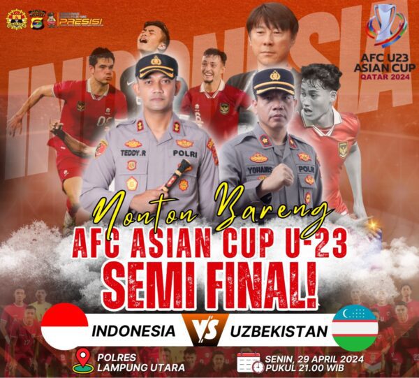 Polres Lampung Utara Gelar Nobar Semifinal Piala Asia U23 Indonesia Vs Uzbekistan