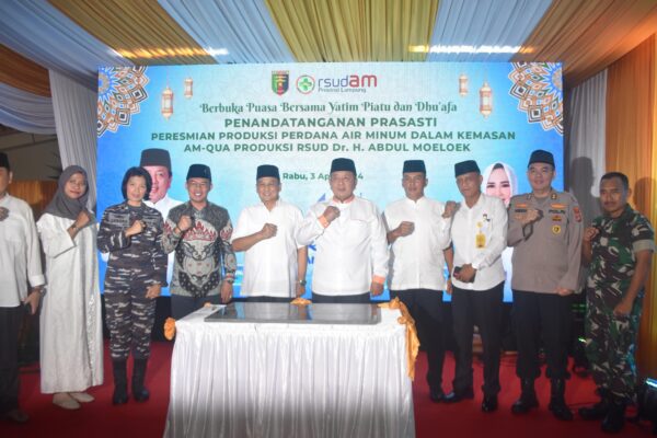 Kasrem 043/Gatam Hadiri Peresmian dan Penandatanganan Produksi Perdana Air Minum Kemasan AM Qua