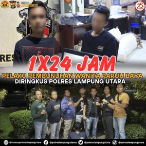 1×24 Jam Pelaku Pembunuhan Wanita Paruh Baya Diringkus Polres Lampung Utara