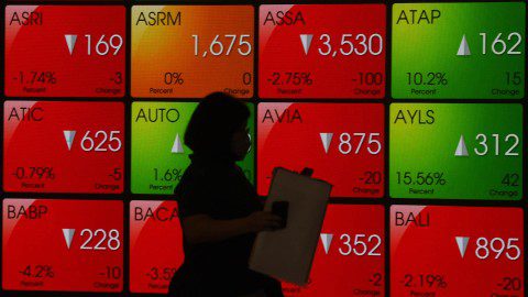 Layar menampilkan pergerakan indeks harga saham di Bursa Efek Indonesia, Jakarta, Selasa (14/12/2021). Foto: ANTARA FOTO