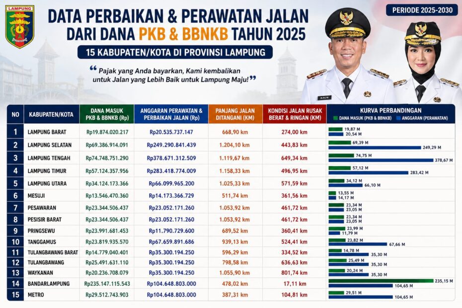 Opsen PKB 2025 Lampung Dorong Perbaikan Jalan 2026, Ini Rincian Anggaran 15 Kabupaten/Kota