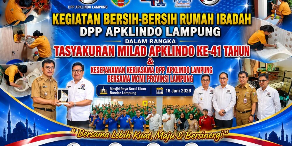 DPP Apklindo Lampung Gelar Tasyakuran Milad ke-41, Jalin Sinergi dengan MCMI untuk Kemakmuran dan Kebersihan Masjid