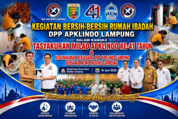 DPP Apklindo Lampung Gelar Tasyakuran Milad ke-41, Jalin Sinergi dengan MCMI untuk Kemakmuran dan Kebersihan Masjid